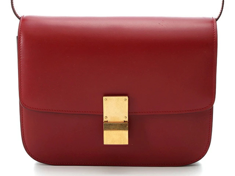 Celine Classic Box Bag burgundy smooth calfskin leather Red